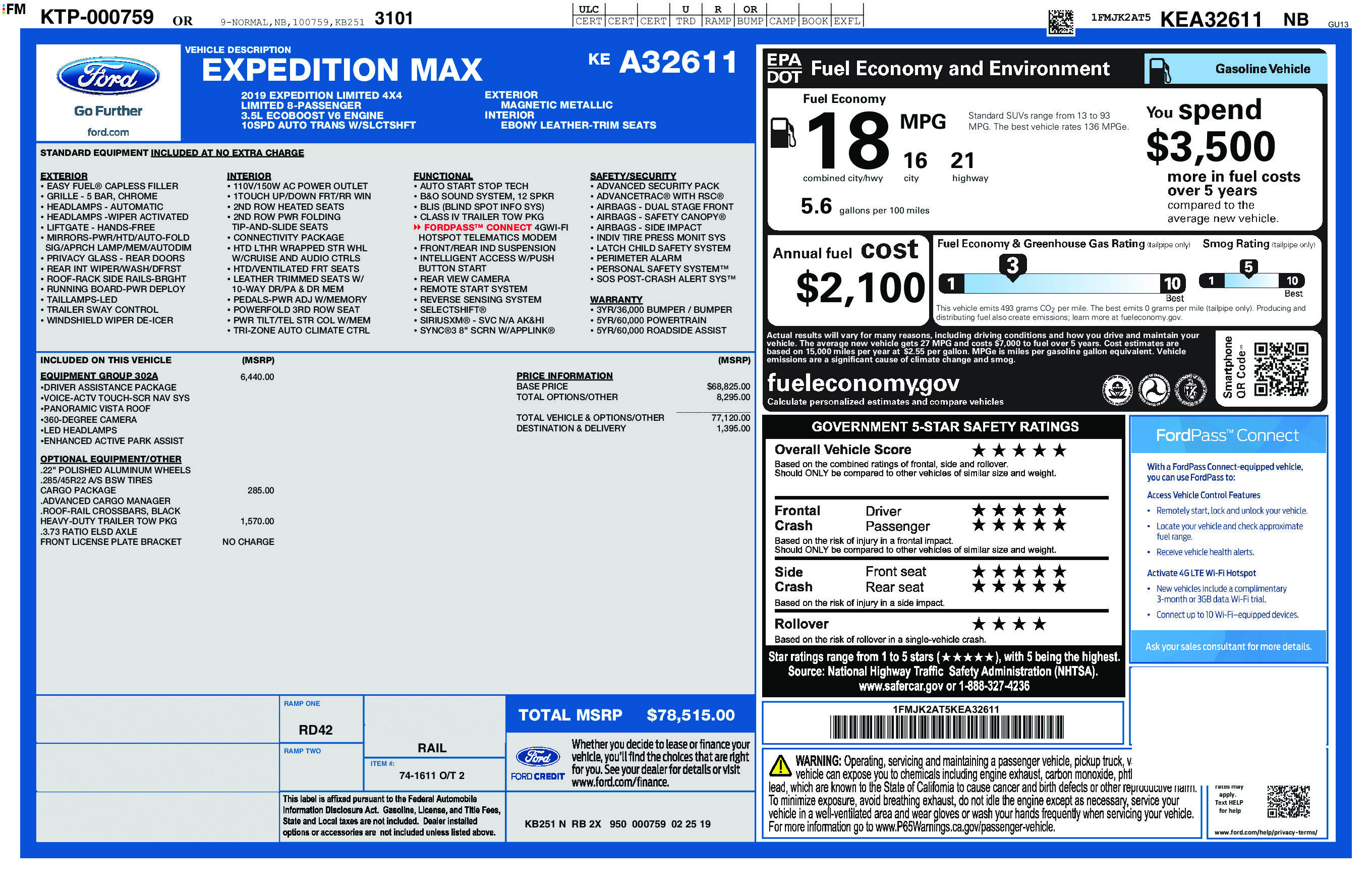 Certified 2019 Ford Expedition Max Limited w/ Equipment Group 302A AWD/4WD image 10