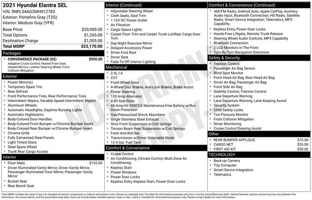 Used 2021 Hyundai Elantra SEL w/ Convenience Package FWD image 2