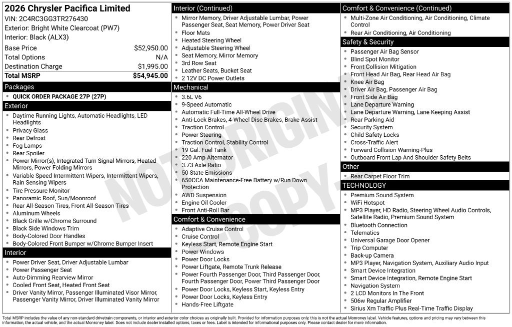 Used 2026 Chrysler Pacifica Limited AWD/4WD image 30