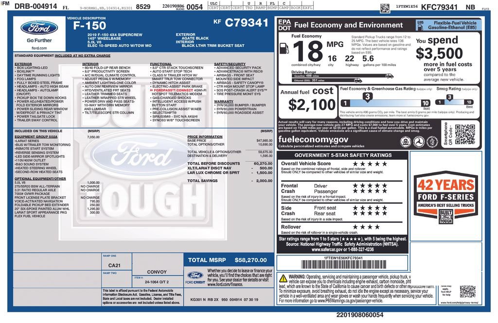 Certified 2019 Ford F150 Lariat w/ Equipment Group 502A Luxury AWD/4WD image 7