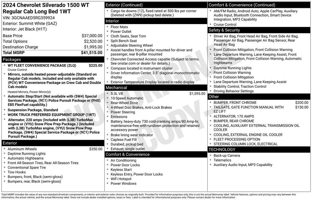 Used 2024 Chevrolet Silverado 1500 W/T w/ WT Fleet Convenience Package image 10