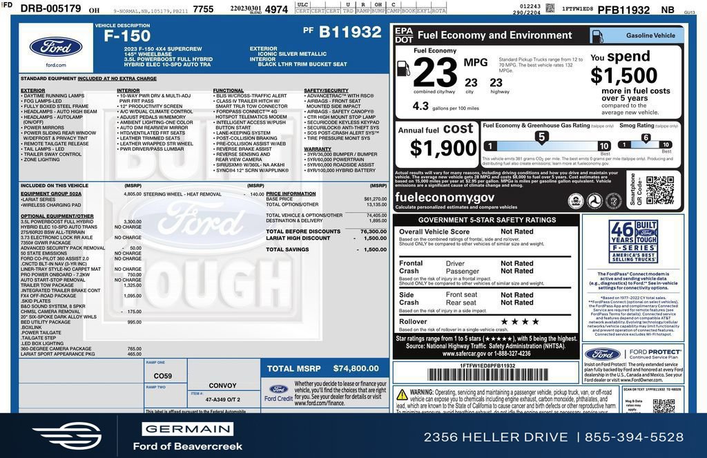 Certified 2023 Ford F150 Lariat w/ Equipment Group 502A High AWD/4WD image 29