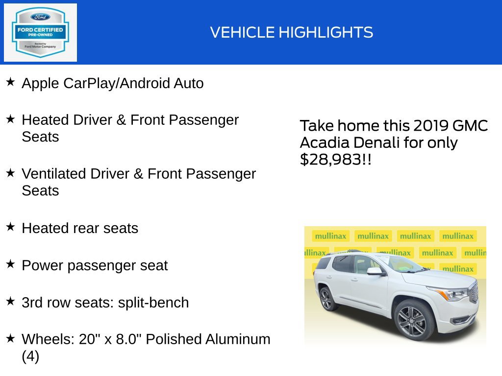 Used 2019 GMC Acadia Denali w/ Technology Package AWD/4WD image 20