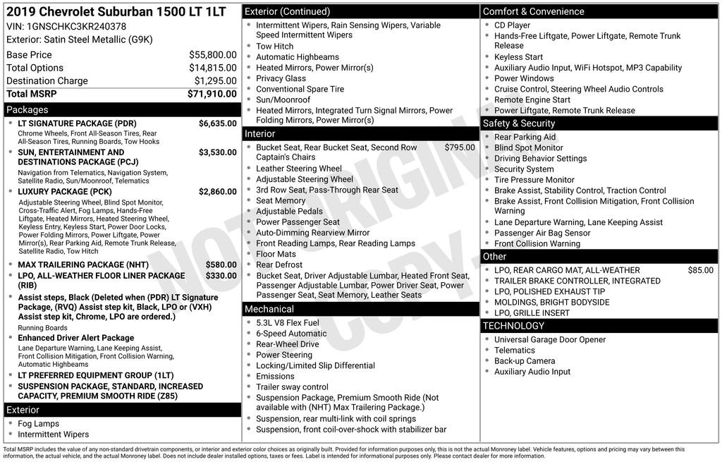 Used 2019 Chevrolet Suburban LT w/ LT Signature Package RWD image 5