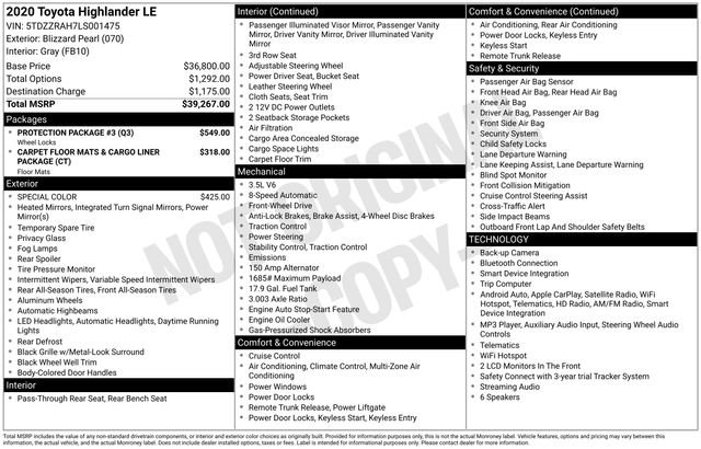 Used 2020 Toyota Highlander LE w/ Protection Package #3 FWD image 5