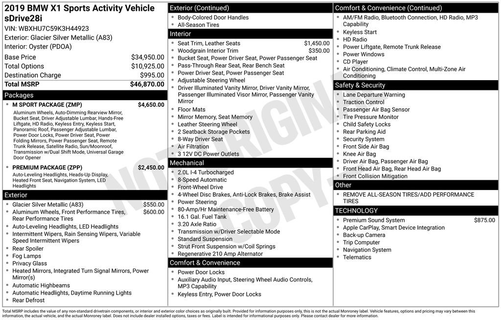 Used 2019 BMW X1 sDrive28i w/ M Sport Package FWD image 7