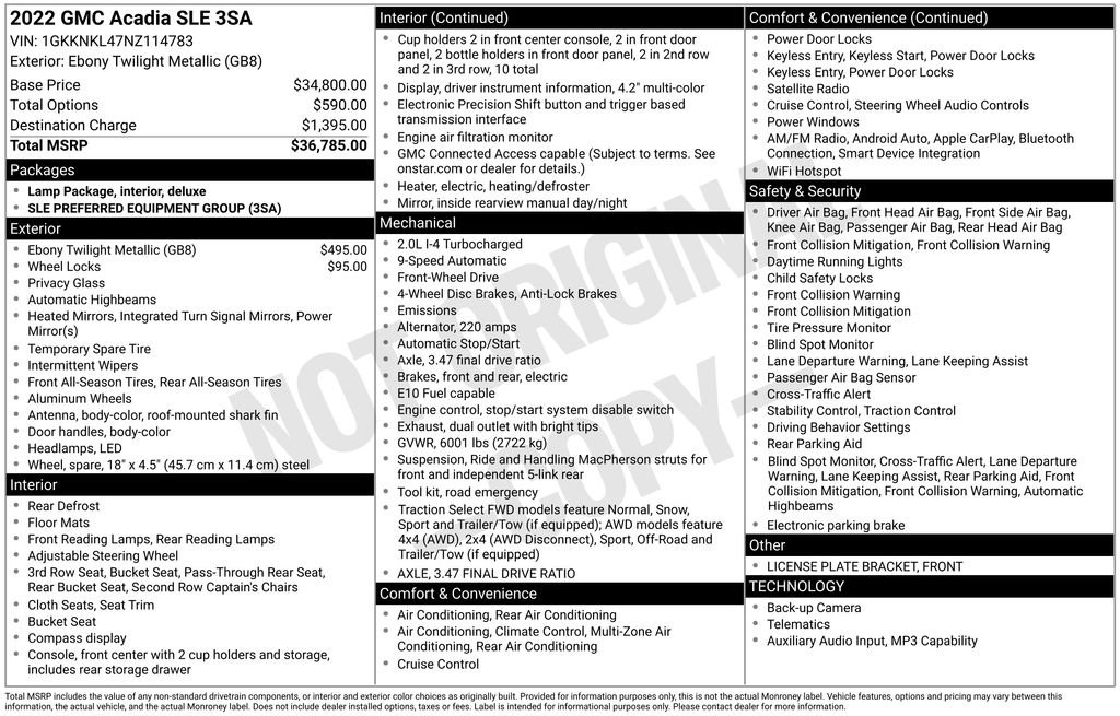 Used 2022 GMC Acadia SLE FWD image 3
