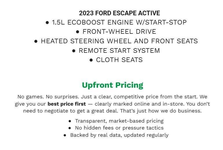 Certified 2023 Ford Escape Active w/ Cold Weather Package FWD image 2