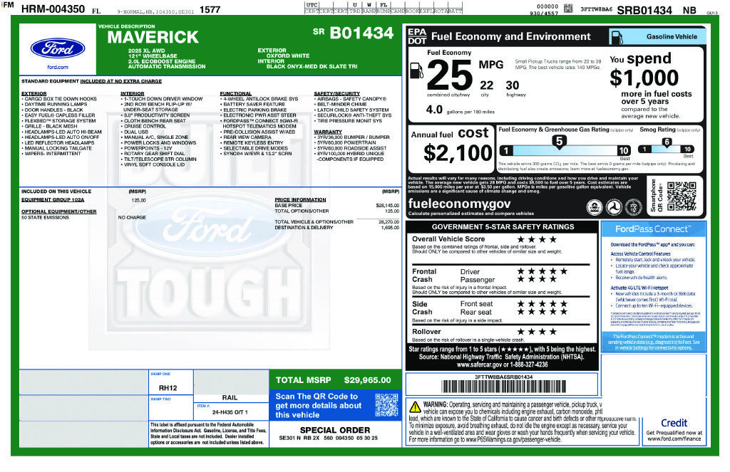 Certified 2025 Ford Maverick XL w/ Equipment Group 102A AWD/4WD image 5