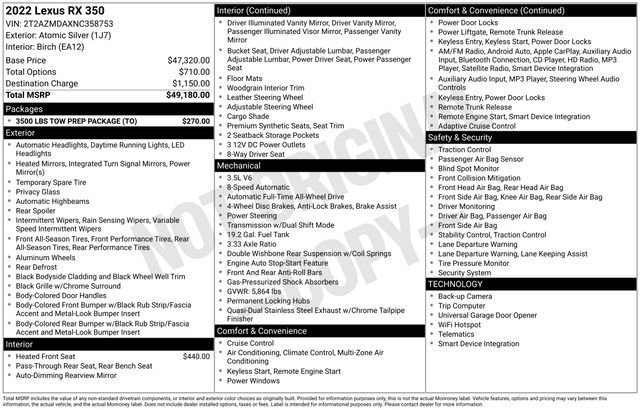 Used 2022 Lexus RX 350 AWD w/ 3500 lbs Tow Prep Package image 35