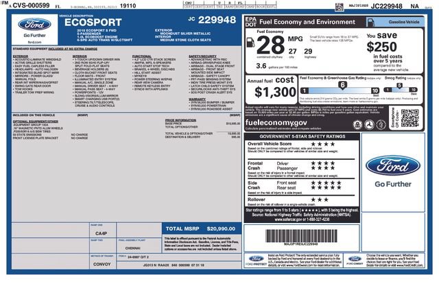 Certified 2018 Ford EcoSport S FWD image 2
