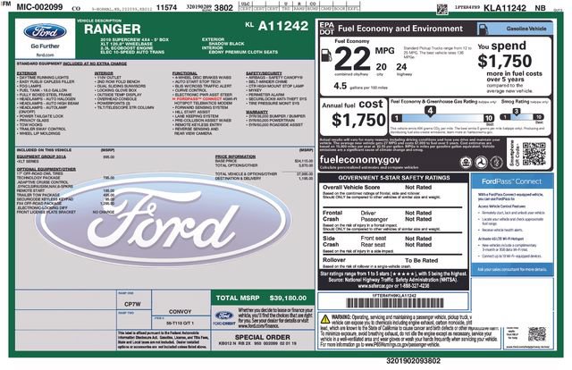 Certified 2019 Ford Ranger XLT w/ FX4 Off-Road Package AWD/4WD image 6