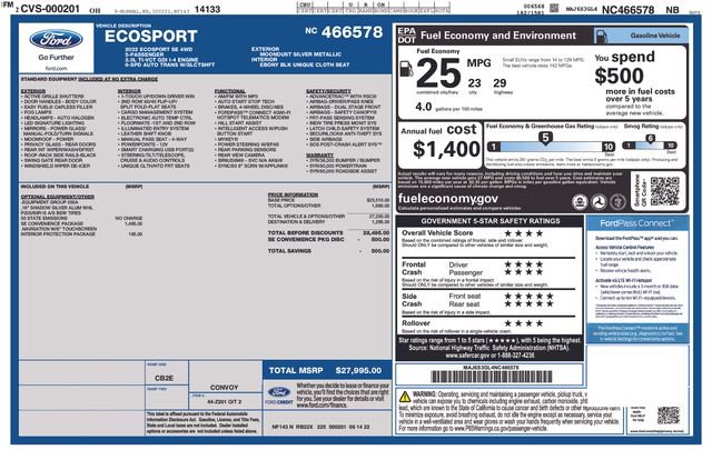 Certified 2022 Ford EcoSport SE w/ SE Convenience Package AWD/4WD image 54