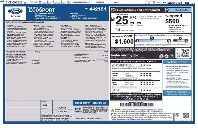 Certified 2021 Ford EcoSport SE w/ Interior Protection Package AWD/4WD image 36