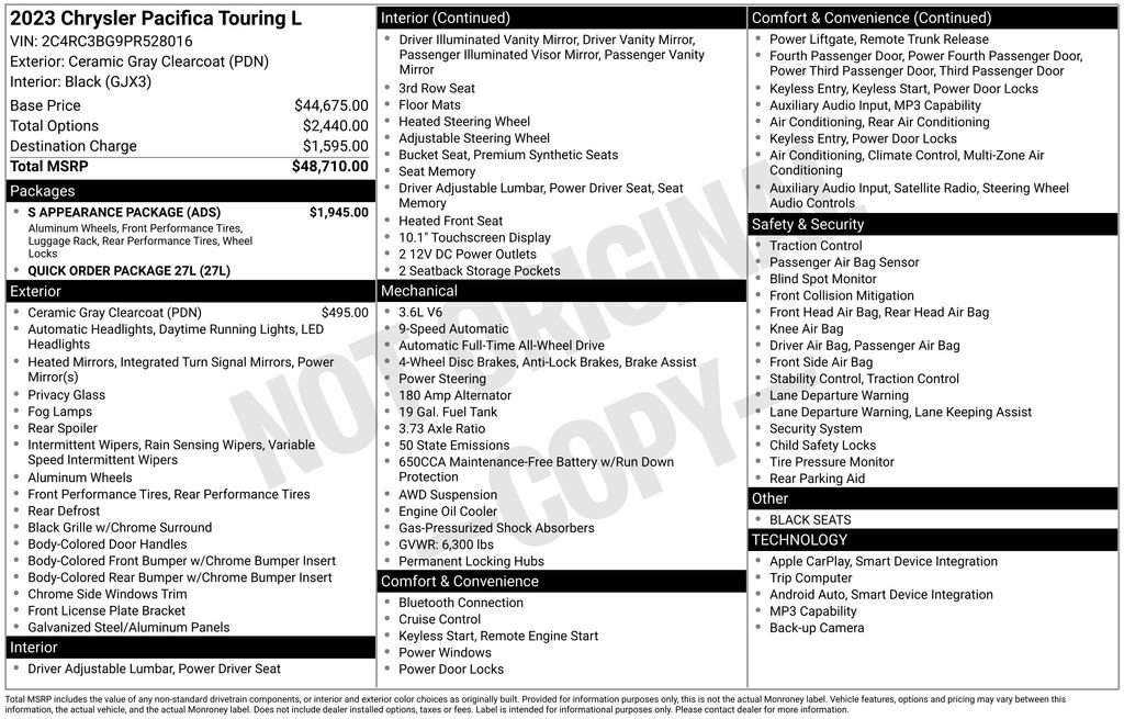 Used 2023 Chrysler Pacifica Touring-L w/ S Appearance Package AWD/4WD image 30