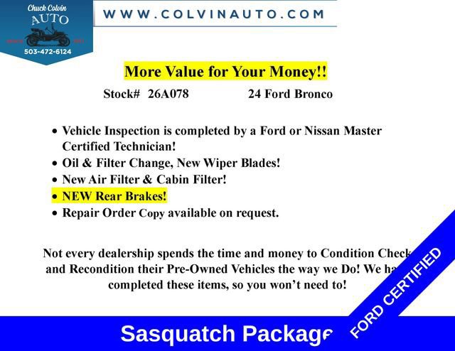 Certified 2024 Ford Bronco Black Diamond w/ Sasquatch Package AWD/4WD image 11