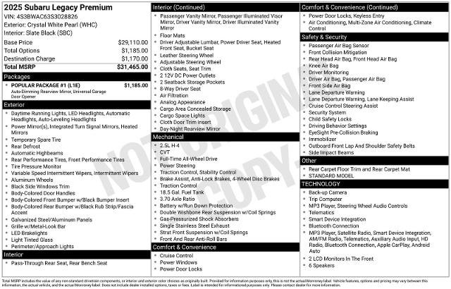 Used 2025 Subaru Legacy Premium w/ Popular Package #1 AWD/4WD image 15