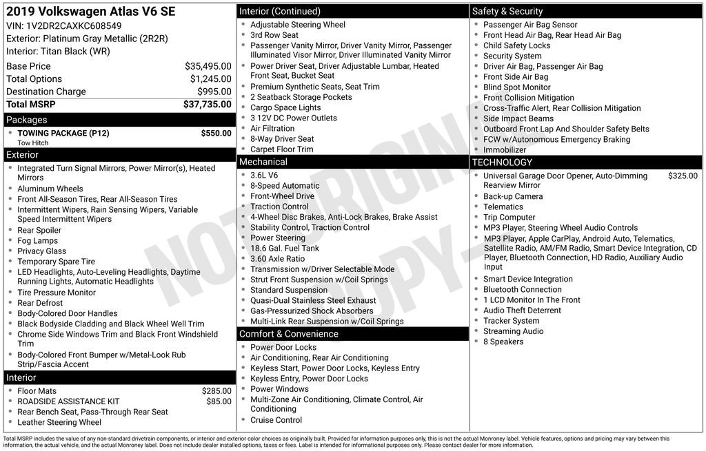 Used 2019 Volkswagen Atlas SE w/ Towing Package FWD image 38