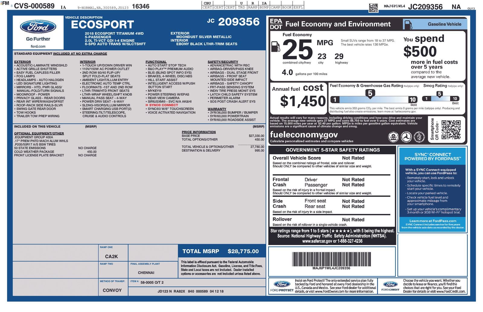 Certified 2018 Ford EcoSport Titanium w/ Titanium Cold Weather Package image 8