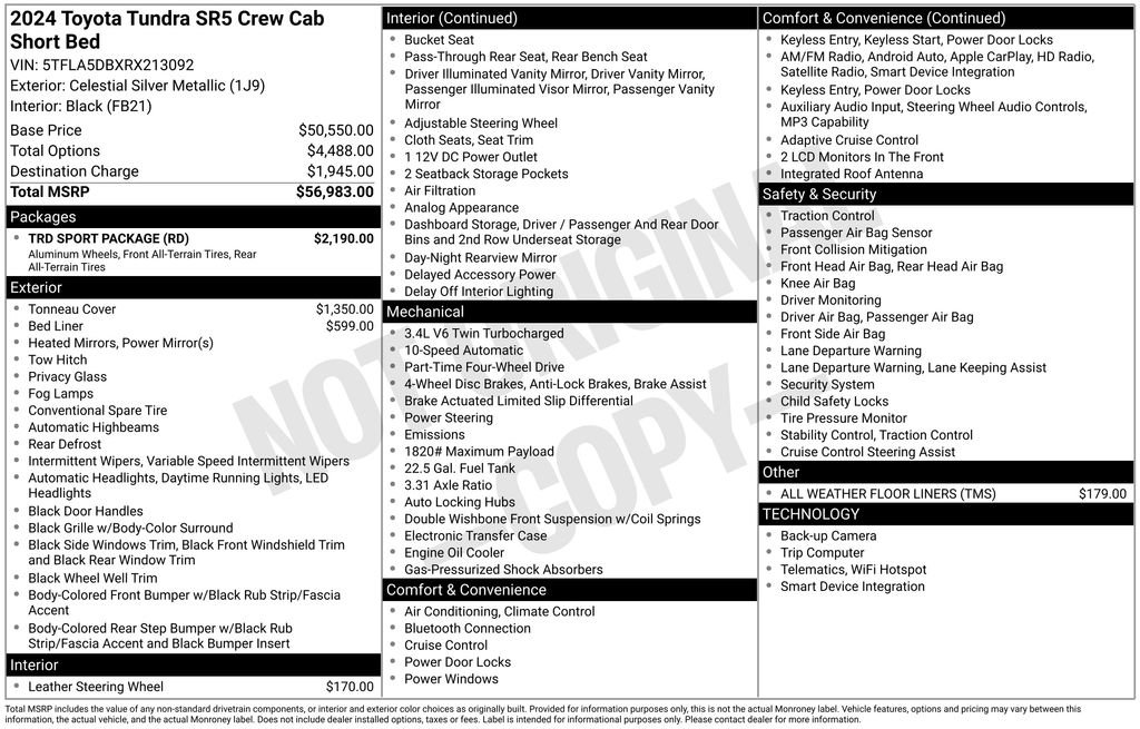 Used 2024 Toyota Tundra SR5 w/ TRD Sport Package AWD/4WD image 3