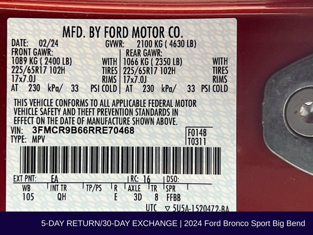 Certified 2024 Ford Bronco Sport Big Bend AWD/4WD image 35