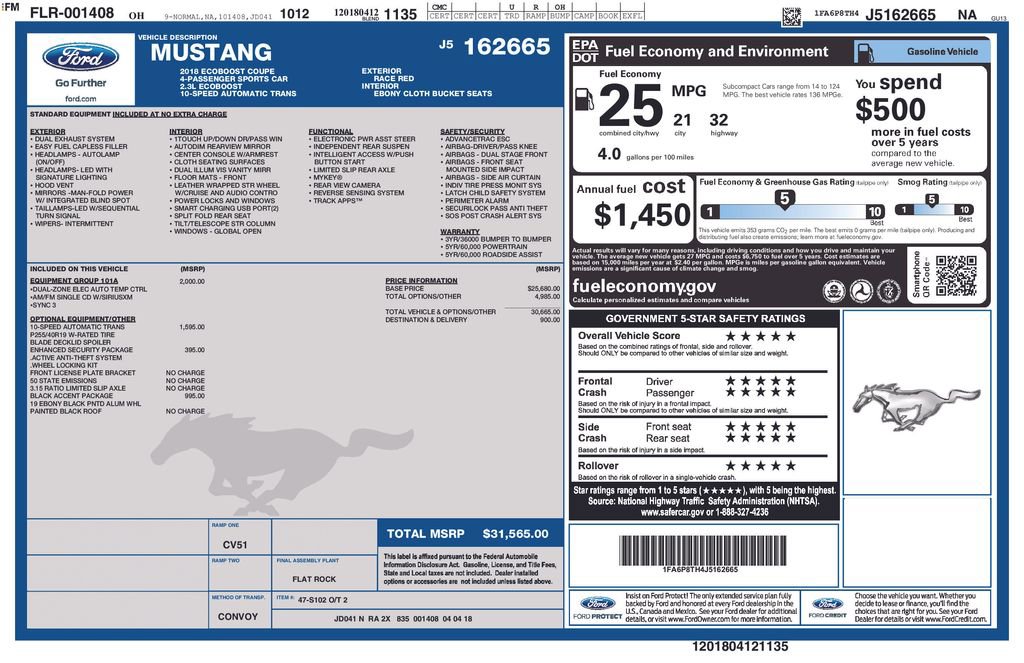 Certified 2018 Ford Mustang Coupe w/ Equipment Group 101A