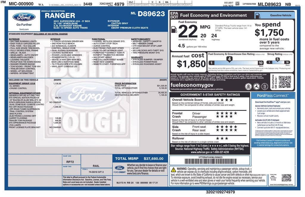 Certified 2021 Ford Ranger XL w/ FX4 Off-Road Package image 39