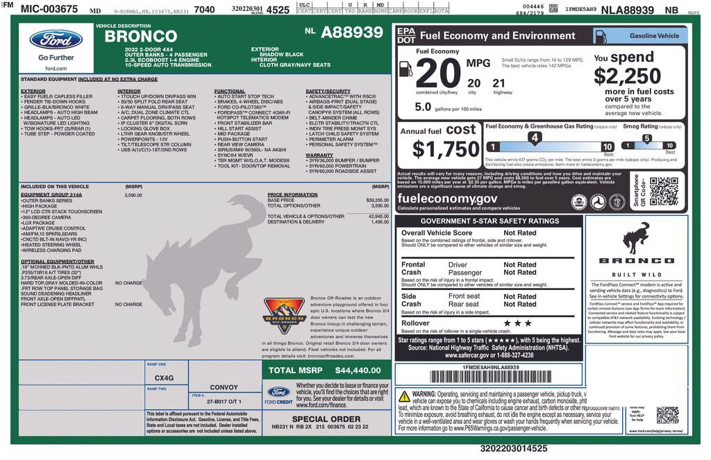 Certified 2022 Ford Bronco Outer Banks AWD/4WD image 42
