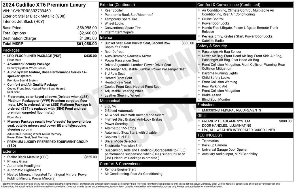 Used 2024 Cadillac XT6 Premium Luxury w/ LPO, Floor Liner Package image 17