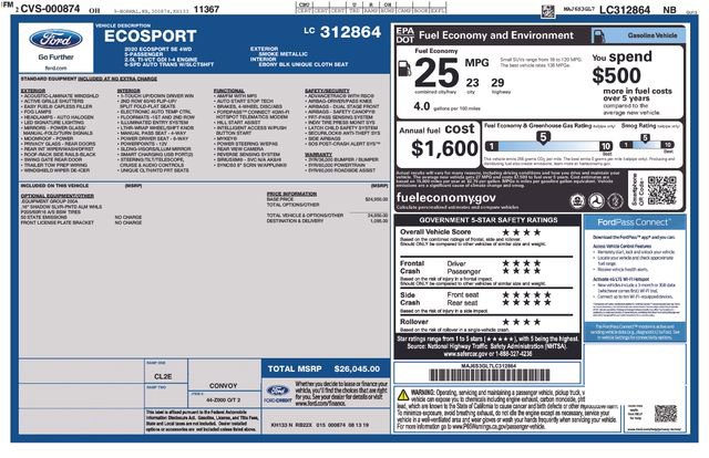 Certified 2020 Ford EcoSport SE AWD/4WD image 30