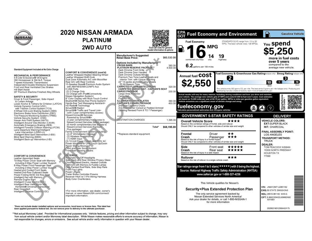 Used 2020 Nissan Armada Platinum w/ Platinum Reserve Package RWD image 36