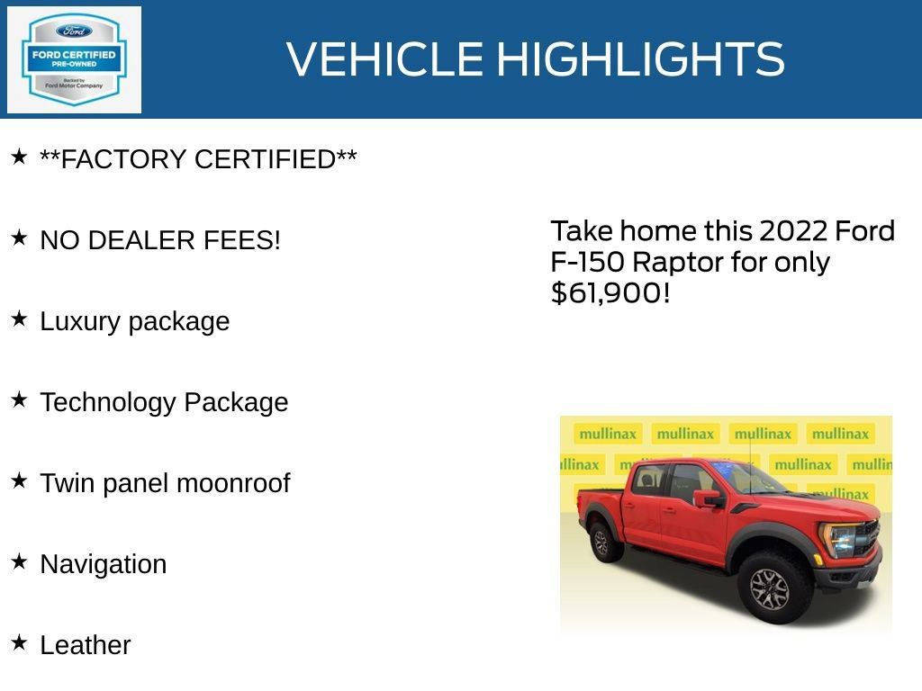 Certified 2022 Ford F150 Raptor w/ Equipment Group 801A High image 17