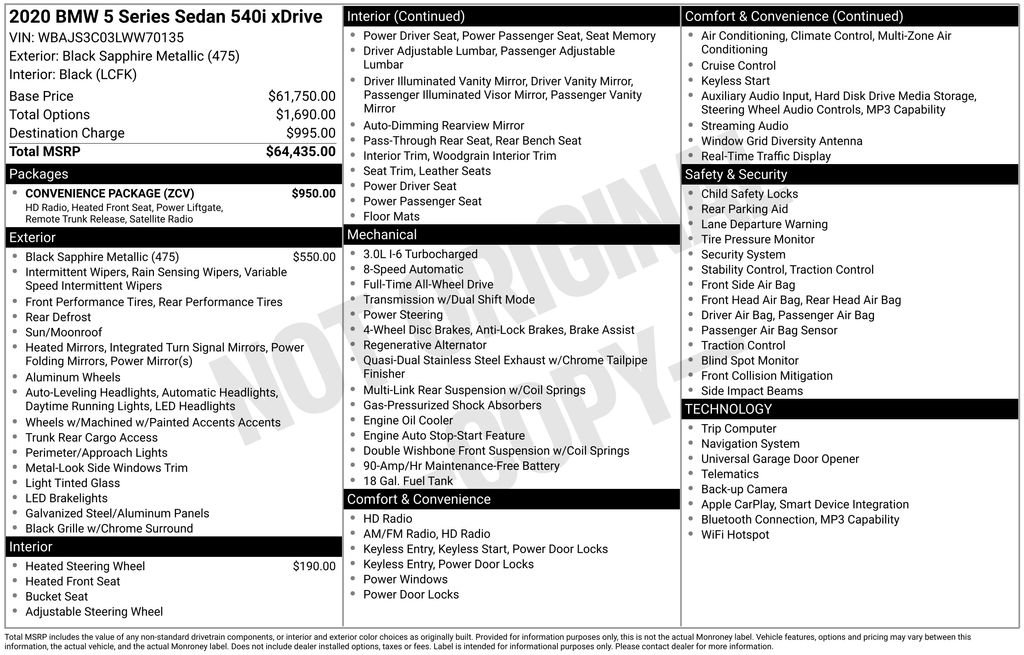Used 2020 BMW 540i xDrive w/ Convenience Package image 7