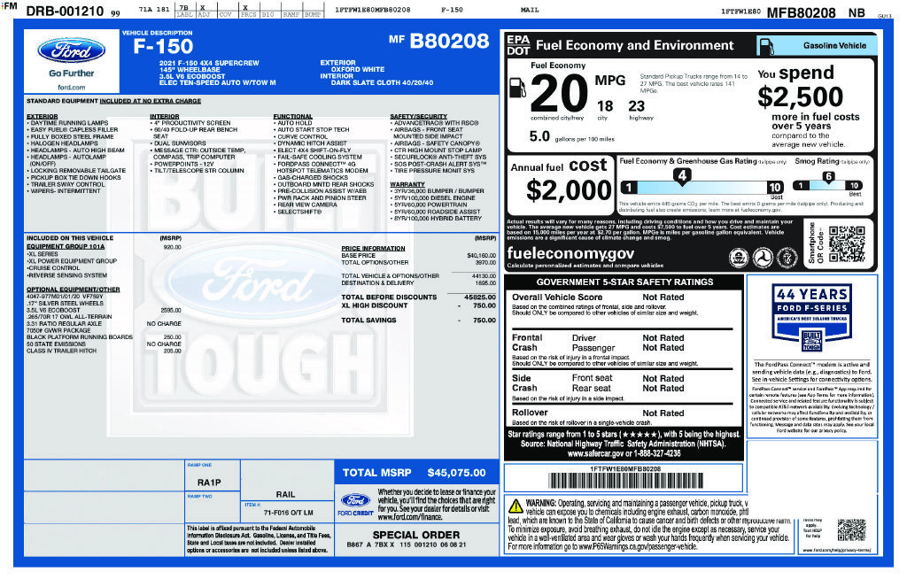 Certified 2021 Ford F150 XL w/ Equipment Group 101A High AWD/4WD image 3