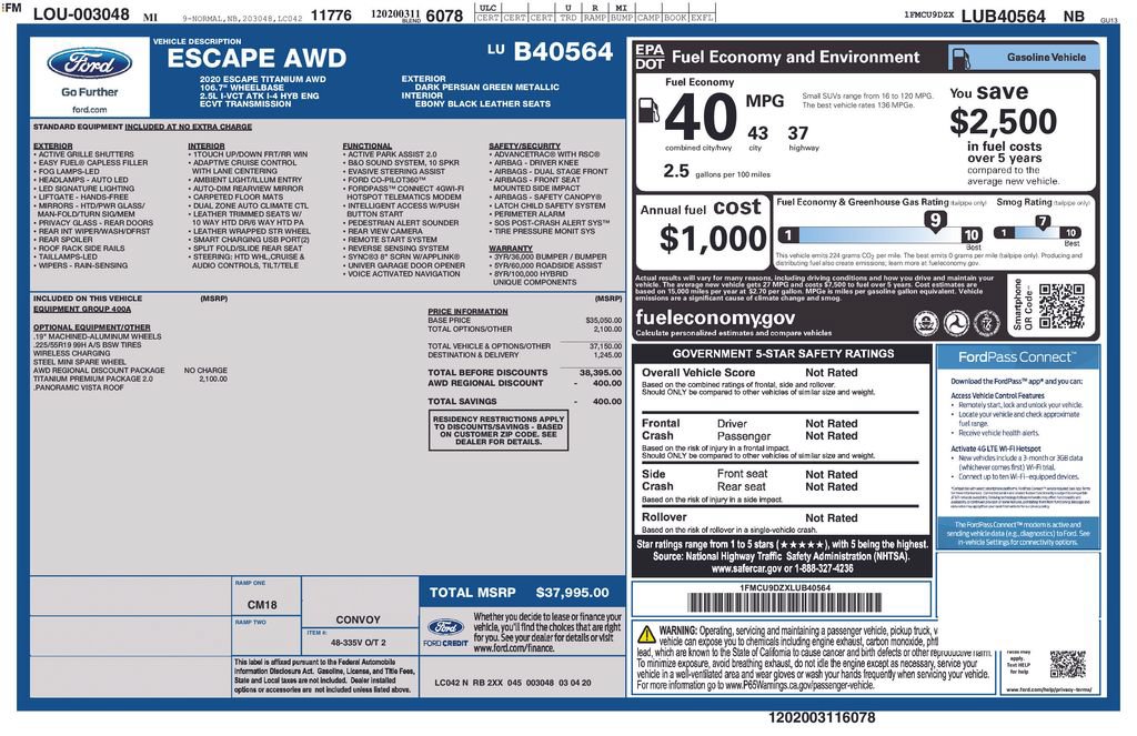 Certified 2020 Ford Escape Titanium w/ Titanium Premium Package 2.0 AWD/4WD image 3