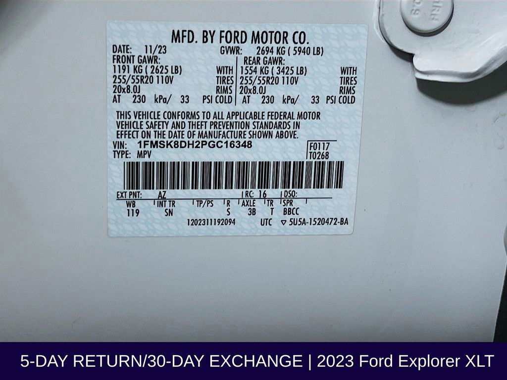 Certified 2023 Ford Explorer XLT w/ Equipment Group 202A image 38
