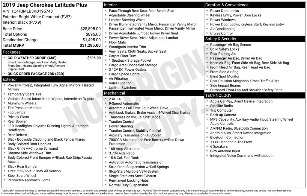 Used 2019 Jeep Cherokee Latitude Plus w/ Cold Weather Group AWD/4WD image 7