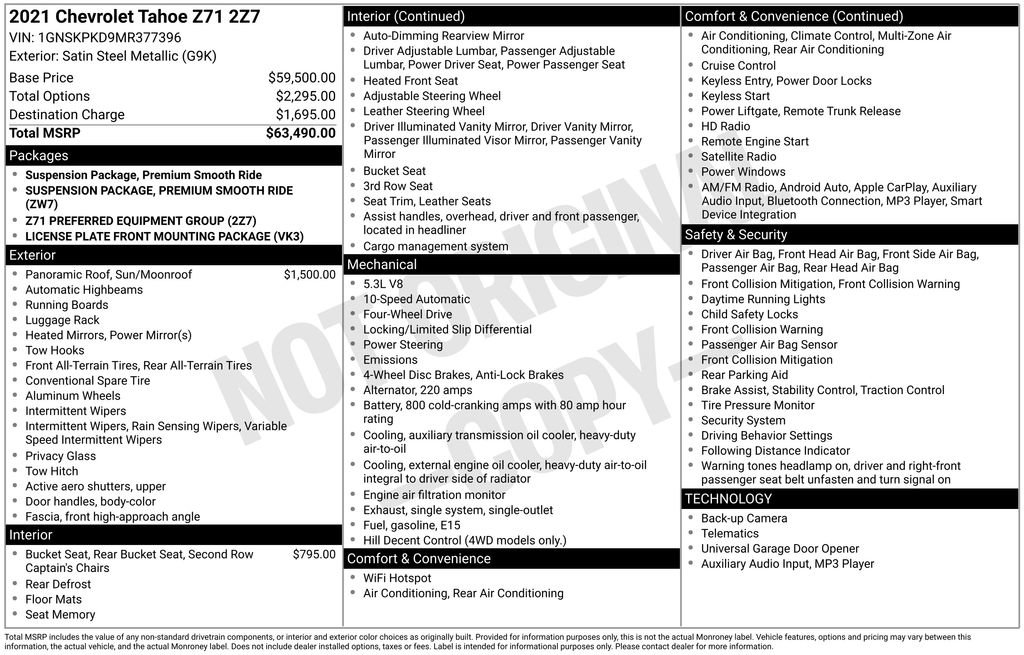 Used 2021 Chevrolet Tahoe Z71 AWD/4WD image 49