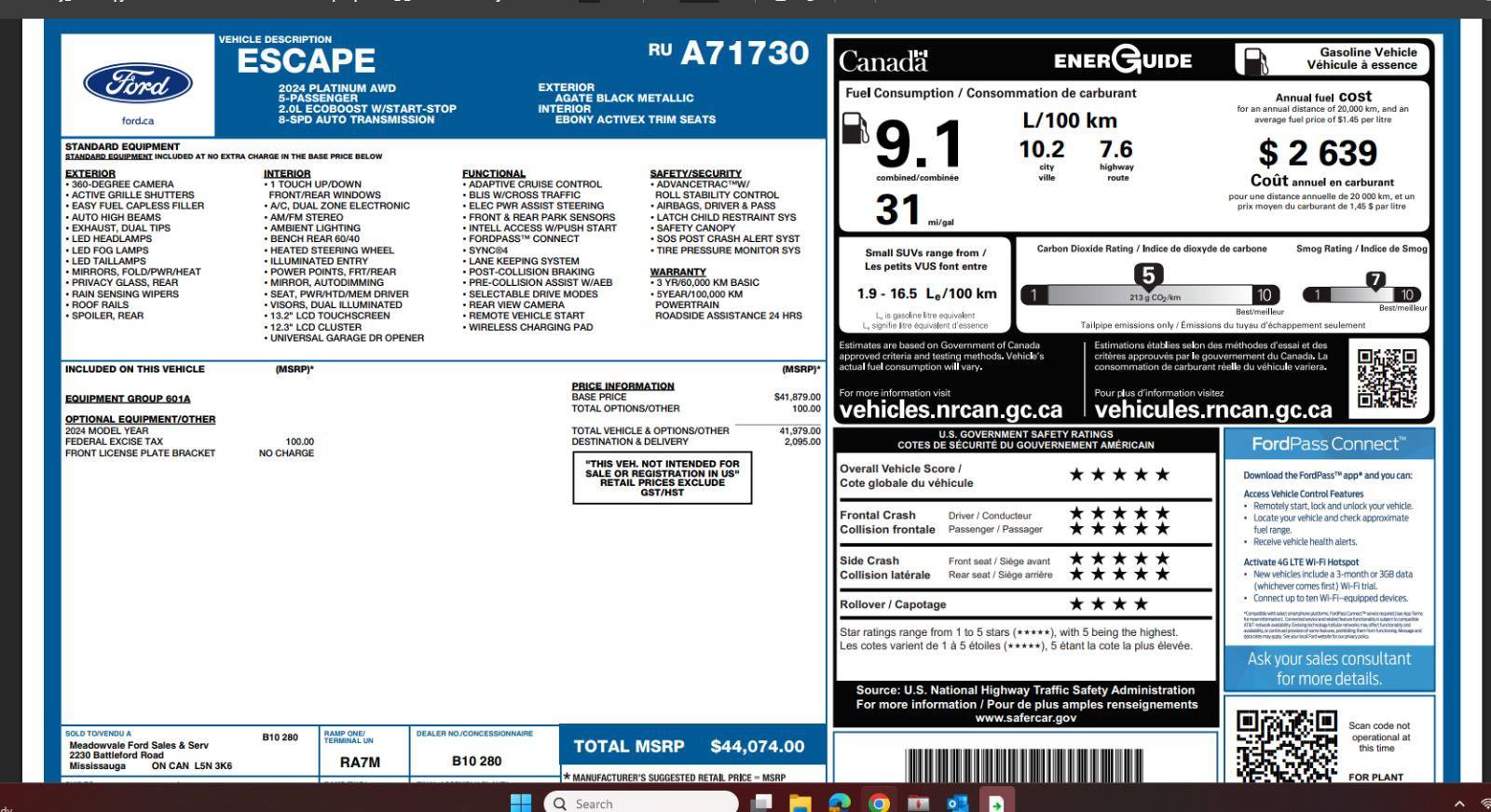 Certified 2024 Ford Escape Platinum AWD/4WD image 4