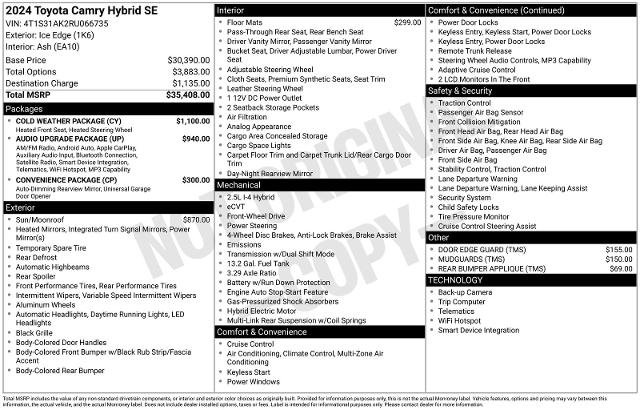 Used 2024 Toyota Camry SE w/ Cold Weather Package FWD image 16