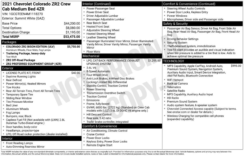 Used 2021 Chevrolet Colorado ZR2 w/ Colorado ZR2 Bison Edition AWD/4WD image 35