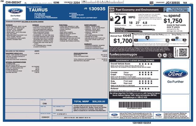 Certified 2018 Ford Taurus SEL w/ Equipment Group 201A FWD image 3