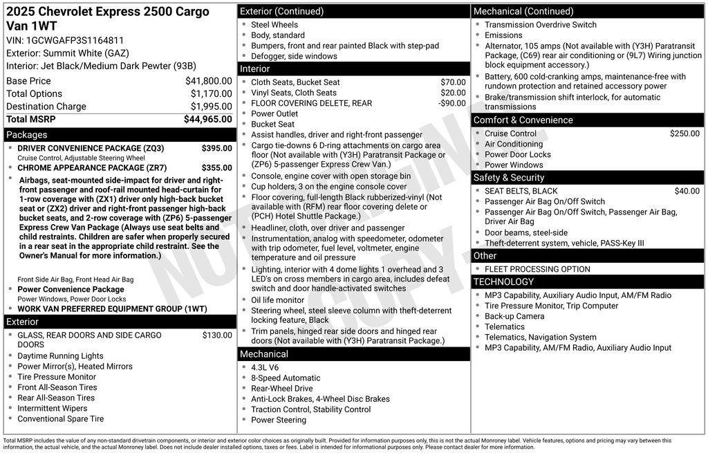 Used 2025 Chevrolet Express 2500 w/ Driver Convenience Package RWD image 5