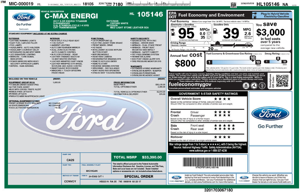 Certified 2017 Ford C-MAX Energi Titanium w/ Equipment Group 501A FWD image 5