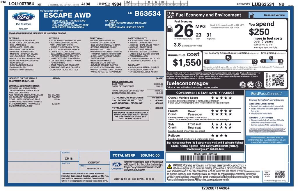 Certified 2020 Ford Escape Titanium w/ Titanium Premium Package 2.0 AWD/4WD image 26