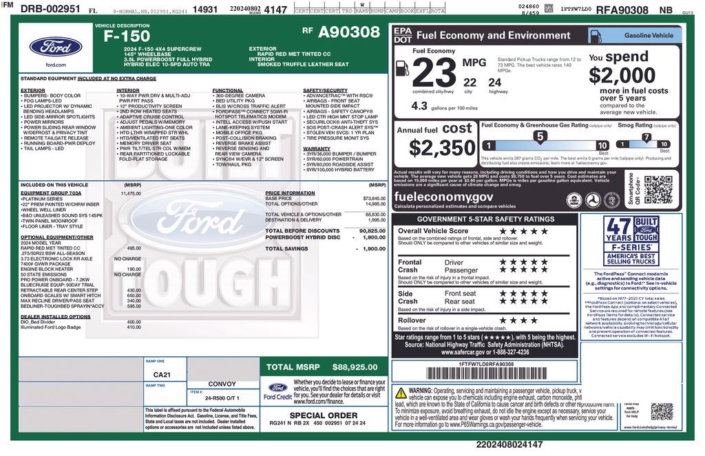 Certified 2024 Ford F150 Platinum w/ Equipment Group 703A Plus image 5