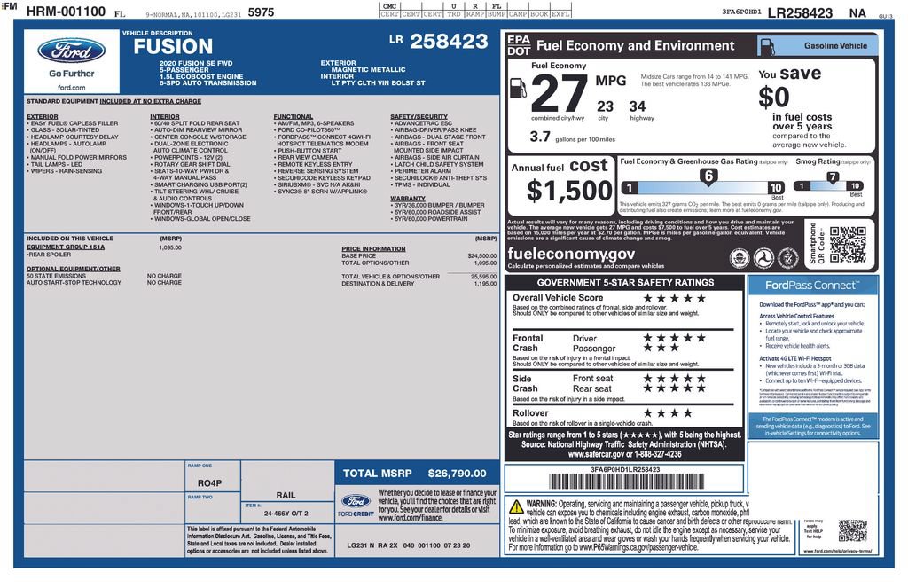 Certified 2020 Ford Fusion SE w/ Equipment Group 151A FWD image 32