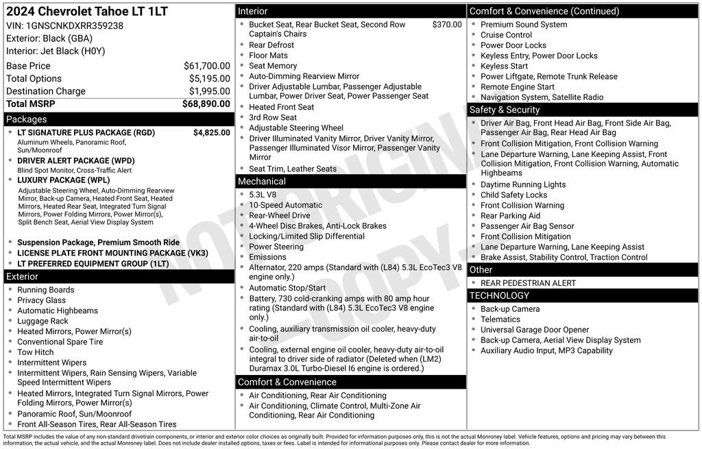Used 2024 Chevrolet Tahoe LT w/ LT Signature Plus Package RWD image 2