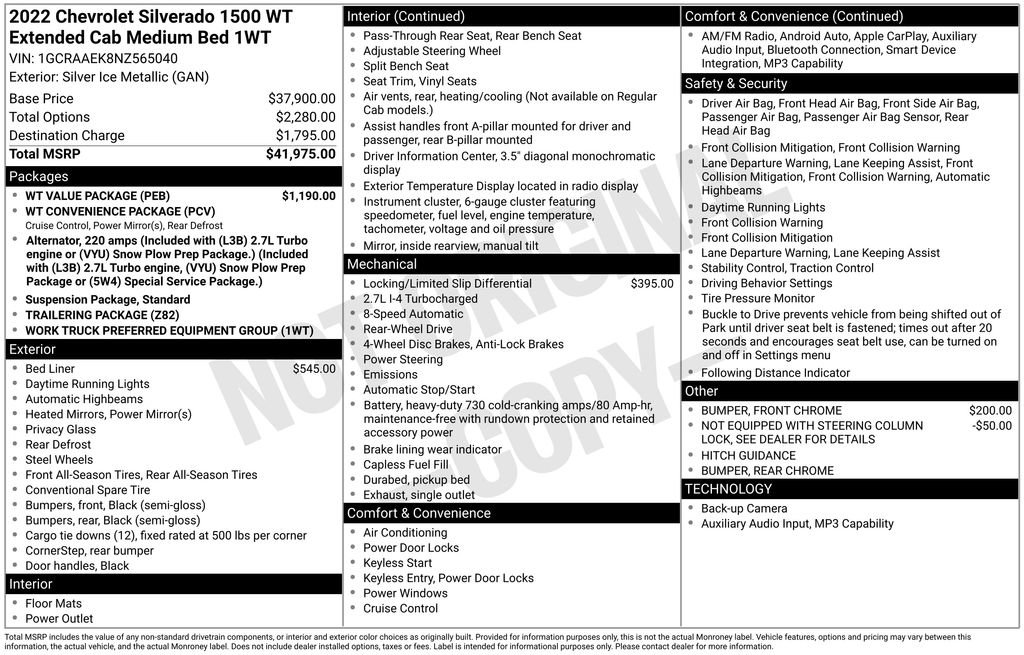 Used 2022 Chevrolet Silverado 1500 W/T w/ WT Value Package image 30