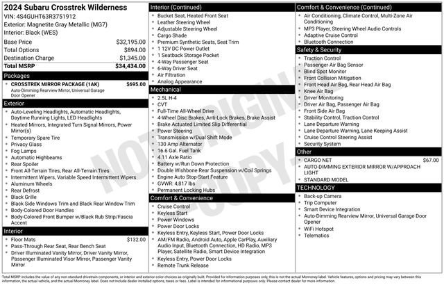 Used 2024 Subaru Crosstrek 2.5i Wilderness w/ Crosstrek Mirror Package image 32